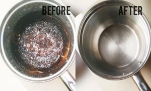 How do you clean a badly burnt pan?