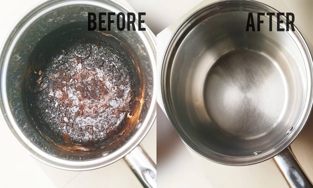 How do you clean a badly burnt pan?